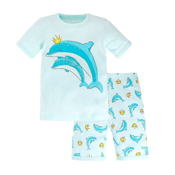 Vividxx Cute Outfits For Girls Two Sets Of Children's Cartoon Print Thin Short Sleeve Short Pants Pajamas Sets With Cartoon Print 7-8 Years