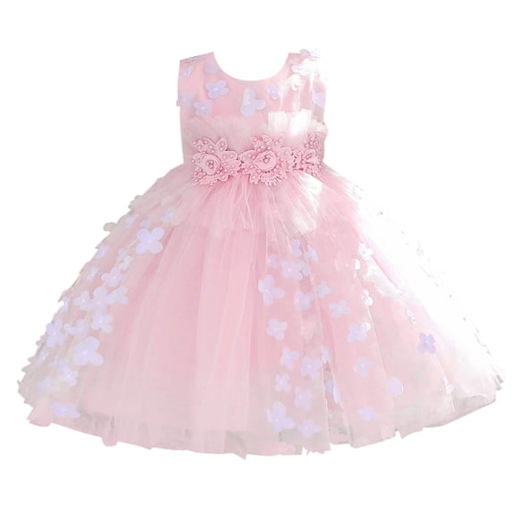 Vividxx Dress For Girl Flower Sequin Princess Dress Summer Sleeveless Multi Layer Long Dress Waist Pearl Decoration Fashion