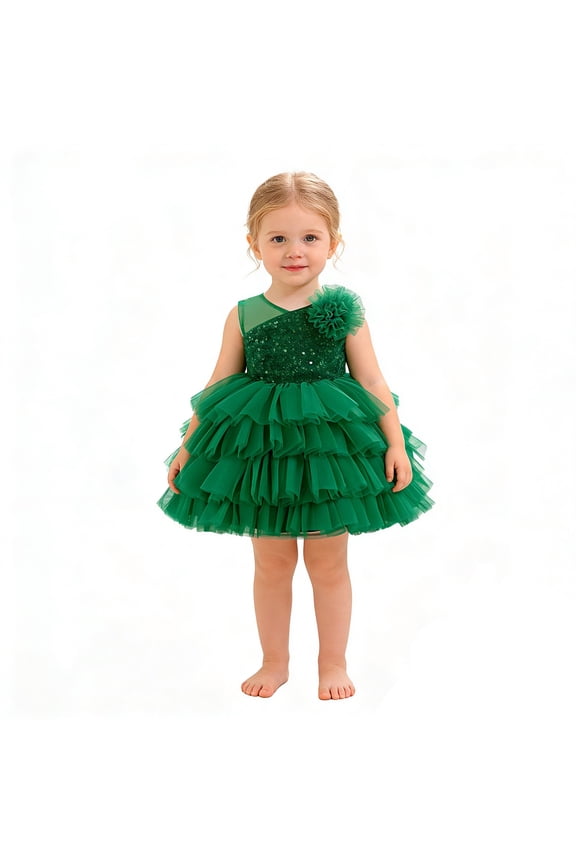 Dress For Girls Glitter Sequin Party Dress Layered Cake Tutu Skirt For Stage Performance Pageant Holiday Celebration 18-24 Months
