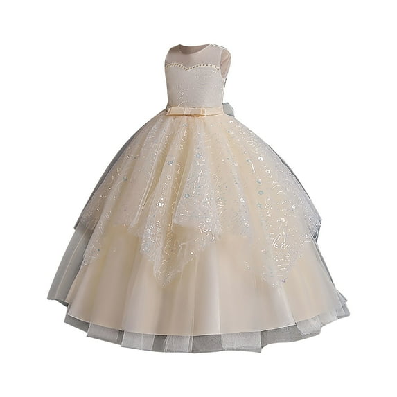 Vividxx Dress For Girls Sleeveless Crew Neck Formal Party Dress For Kids Embroidered Flower Girl Bridesmaid Birthday Prom Pageant Maxi 3-5 Years