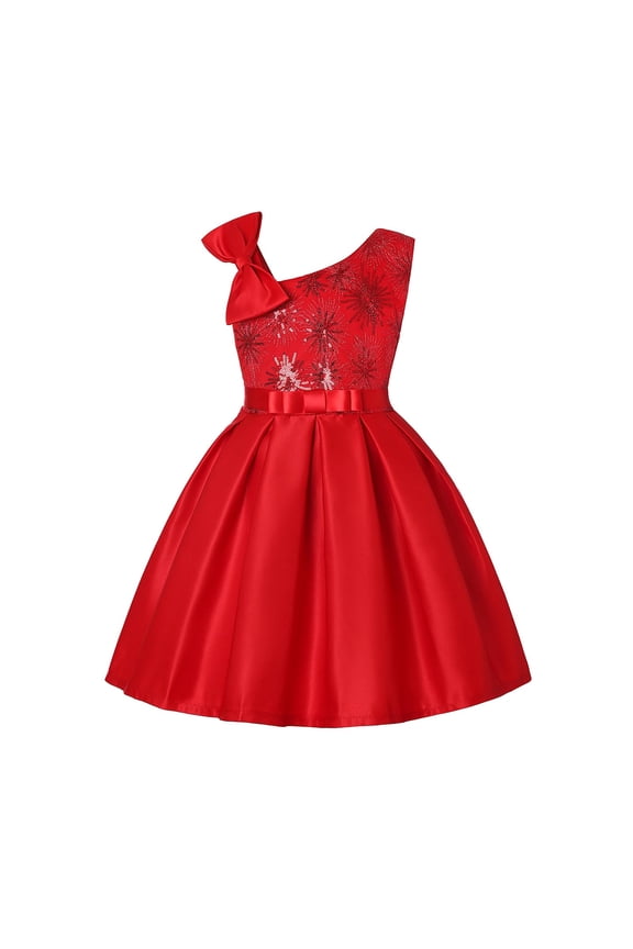 Dresses For Girls Toddler Kids Girls Prints Sleeveless Party Hoilday Frocks Court Style Bowknot Dress Princess Clothes Breathable