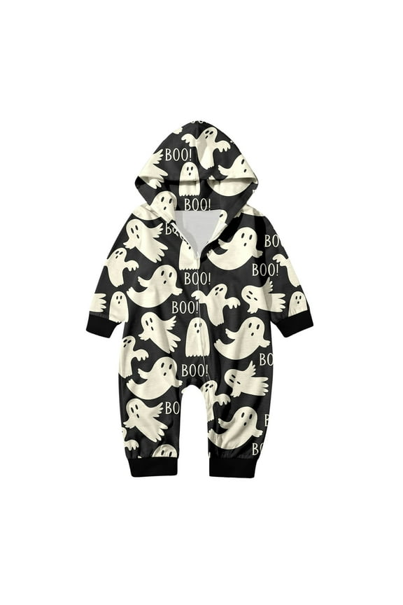 Family Matching Pajamas Infant Boys Girls Halloween Parent Child Hooded Zipper Comfy Romper Jumpsuit Family Home Loungewear Matching Pajamas For Baby 3-6 Months