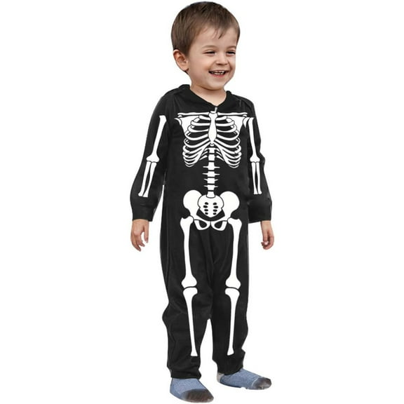 Vividxx Family Matching Pajamas Infant Boys Girls Halloween Parent Child Outfit White Skeleton Hooded Zipper Home Jumpsuit For Baby Fashion 6M