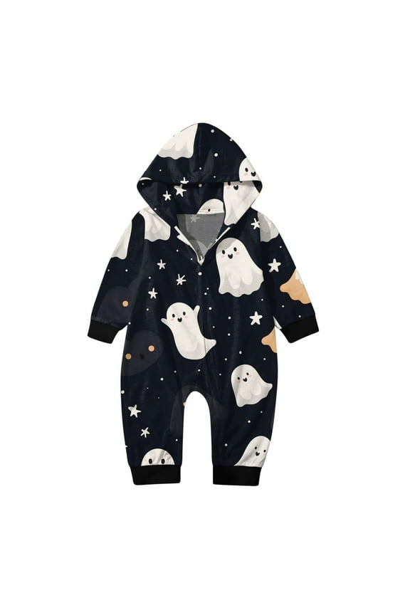 Family Matching Pajamas Infant Boys Girls Zipper Hoodie Romper Halloween Parent Child Print Family Matching Outfit For Baby Party 12-18 Months