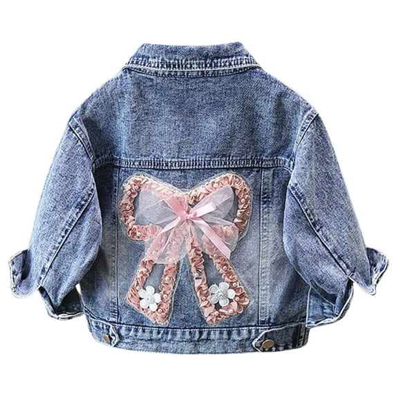 Vividxx Girl Winter Coats Girls Bowboy Long Sleeve Coat Girl Cartoon Cute Top Denim Jacket For Kids Girls Outerwear Jackets Clothes Warm Autumn Winter Coat 2-3 Years
