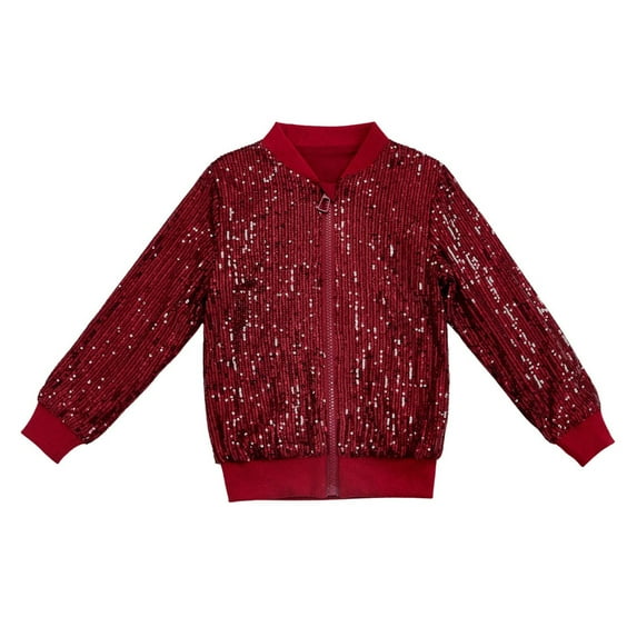 Vividxx Girl Winter Coats Sequin Jackets Solid Color Long Sleeve Zip Up Jacket For Kids Christmas Shiny Fashion Clothes Warm Autumn Winter Coat 4-5 Years