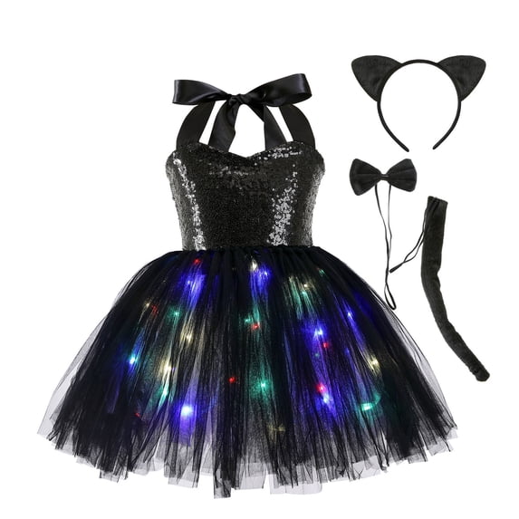 Vividxx Girl's Dresses Glow In The Dark Girls Dress With Skirt Illuminating Party Tutu For Kids 4-5 Years