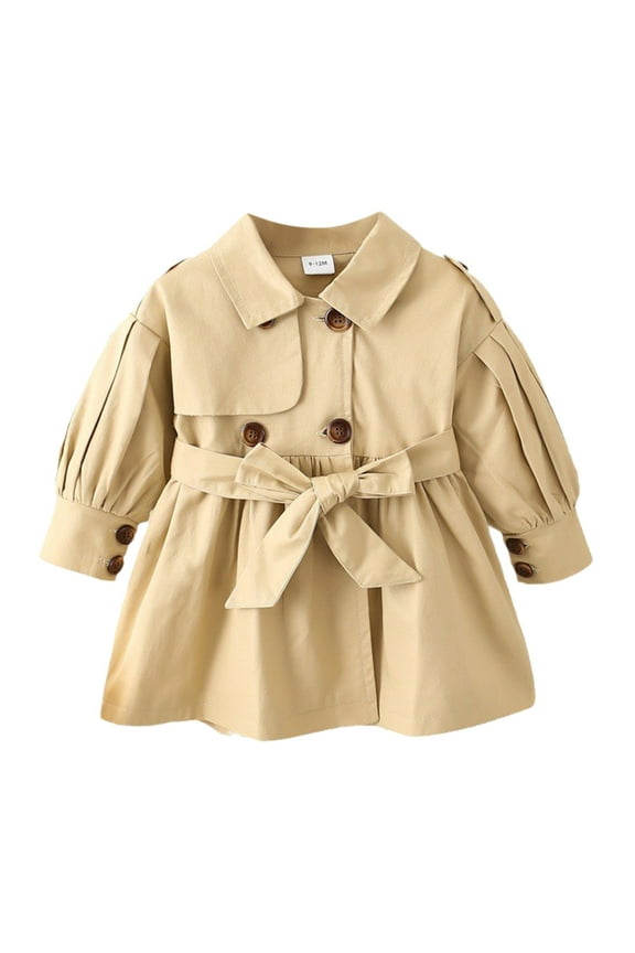 Girl's Winter Coat Jacket Fall Toddler Kids Baby Girls Long Sleeve Lapel Solid Color Double Belt Windproof Coat Kids Coats Windbreaker Casual Outerwear 9-12 Months