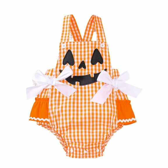 Vividxx Girls Bodysuits Baby Halloween Onesie Cute Bow Print Romper For Newborn Daily Wear Soft Comfortable Loose Fit O-Neck Trendy Dailywear