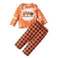thumbnail image 1 of Vividxx Girls' Clothing Sets Girls Outfits Set Toddler Halloween Pumpkin Heart Print Top With Snowflake Dot Plaid Pants Two Piece Outfit For Baby And Kids 3-4 Years, 1 of 8