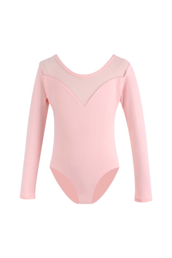 Girls Dance Dresses O-Neck Performance Bodysuits Onesie Long Sleeve Tutu Leotard For Ballet Jazz Recital Practice Ages 1-14 Years Toddler Kids Summer Wear Solid Color Holiday Sundress