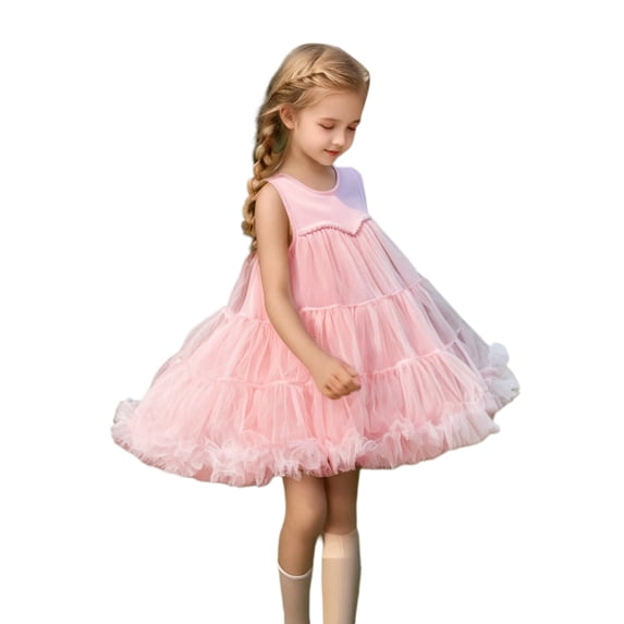Vividxx Girls Dress Children's Fashion Solid Color Bow Tutu Dress Girls Tutu Dress Classic Fashion