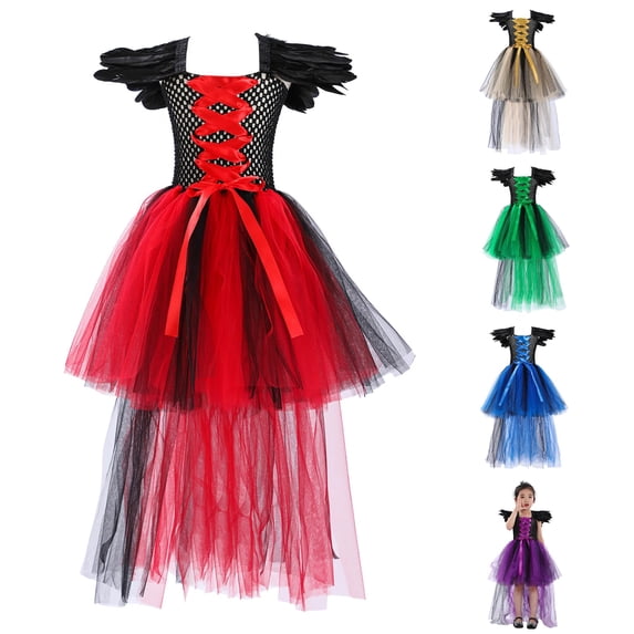 Vividxx Girls Dress Kids Girls Witch Halloween Rainbow Black Gown Fancy Dress Up Party Tulle Dresses Hallowmas 10-12 Years