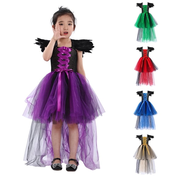 Vividxx Girls Dress Kids Girls Witch Halloween Rainbow Black Gown Fancy Dress Up Party Tulle Dresses Hallowmas 8-9 Years
