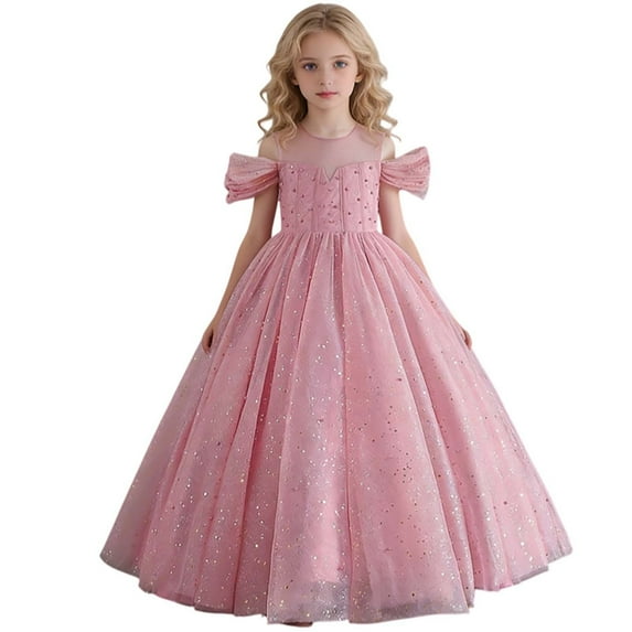 Vividxx Girls Dress Off Shoulder Dress For Girls Party Gown Elegant Ruffled Formal Evening Gown For Pageant Recital Performance 9-10 Years