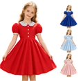 thumbnail image 1 of Vividxx Girls Dress Puff Sleeve Dress Color Block Dresses Party Daily Wear For Kids Formal 12-13 Years, 1 of 9