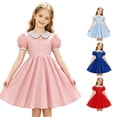 thumbnail image 1 of Vividxx Girls Dress Puff Sleeve Dress Color Block Dresses Party Daily Wear For Toddler Formal 4-5 Years, 1 of 9