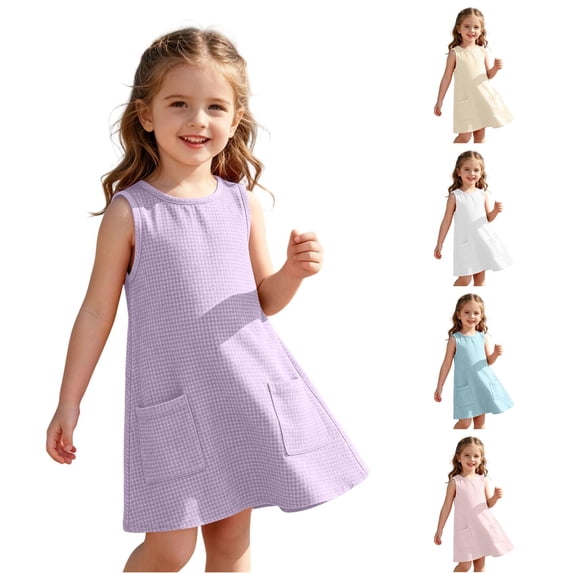 Vividxx Girls Dress Sleeveless Solid Color Dresses For Toddler Lightweight Cozy For Warm Weather 18-24 Months