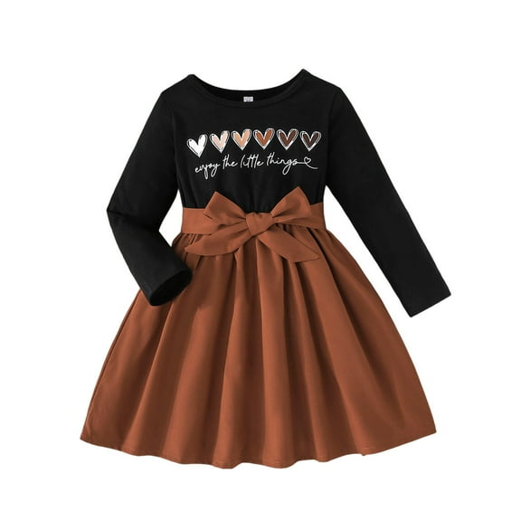 Vividxx Girls Dress Trendy Girls Dresses Long Sleeve Casual Dress With Heart Pattern Loose Fit Comfortable Elastic Waist For Daily Wear Outdoor Activities Party Travel Spring Autumn Winter 3-4 Years