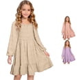 thumbnail image 1 of Vividxx Girls Dresses Elegant Long Sleeve Square Neck Ruffle Hem Party Dress A-Line Cute Midi Casual Dress Com Fortable Everyday Wear 11-12 Years, 1 of 5