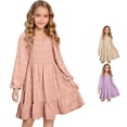 thumbnail image 1 of Vividxx Girls Dresses Elegant Long Sleeve Square Neck Ruffle Hem Party Dress A-Line Cute Midi Casual Dress Com Fortable Everyday Wear 13-14 Years, 1 of 5
