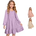 thumbnail image 1 of Vividxx Girls Dresses Elegant Long Sleeve Square Neck Ruffle Hem Party Dress A-Line Cute Midi Casual Dress Com Fortable Everyday Wear 6-7 Years, 1 of 5