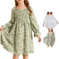 thumbnail image 1 of Vividxx Girls Dresses Elegant Puffed Sleeves Square Neck Floral Print Dress for Party Kids Clothes Daily Wear 9-10 Years, 1 of 4