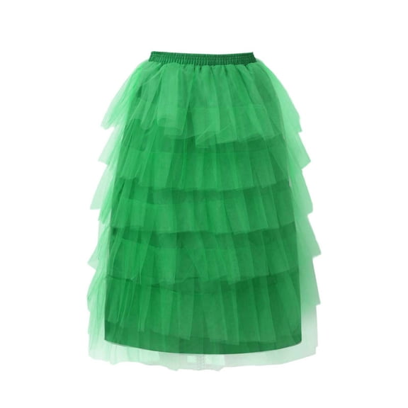 Vividxx Girls Dresses Girls' Solid Color Layer Mesh Puffy Skirt Stage Performance Dress One Size