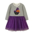 thumbnail image 1 of Vividxx Girls Dresses Halloween Long Sleeve Crew Neck Cartoon Striped Dress Casual T Shirt Dress 4-5 Years, 1 of 8
