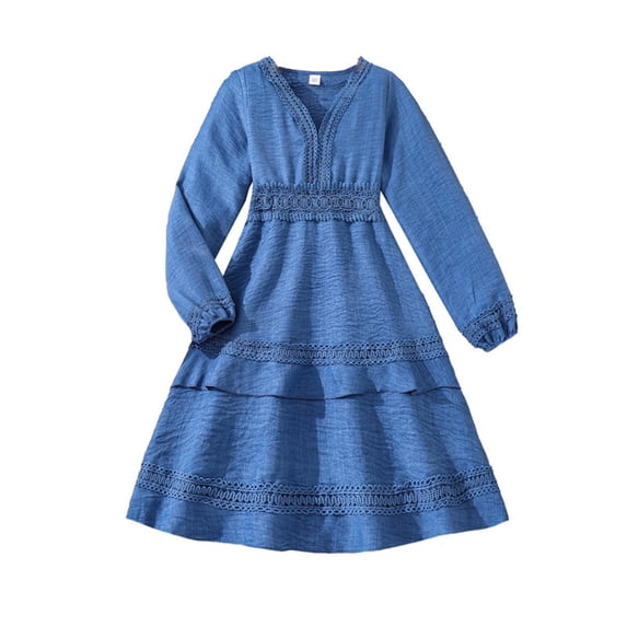 Vividxx Girls Dresses Kids Elegant Long Sleeve Ruffle Tiered Swing A-Line Cute Midi Casual Dress Fall Com Fortable Party Dress 7-8 Years