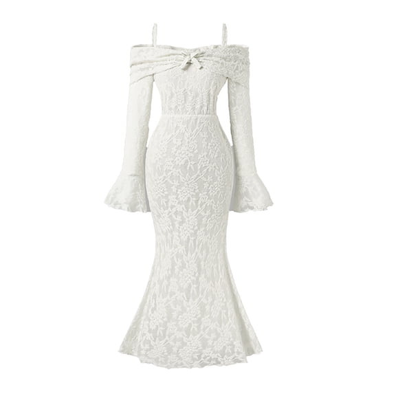 Vividxx Girls Dresses Kids Elegant Off Shoulder Midi Dress For Girls With Flared Sleeves And Lace Detail For Spring Fall Outfits 7-8 Years