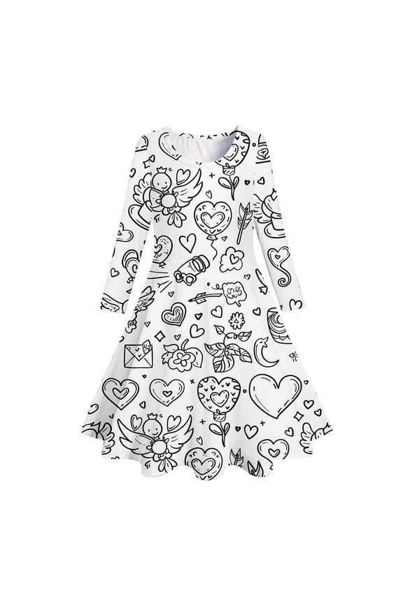 Girls Dresses Kids Handmade Doodle Sketch Coloring Fun Diy Hand Painted Party Princess Dresses Long Sleeve Fashion