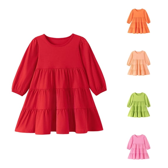 Vividxx Girls Dresses Long Sleeve Fall Dress Ruffle A-Line Cute Casual Dress Solid Color Daily Wear Party 7-8 Years