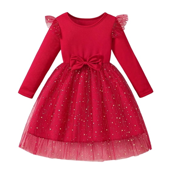 Vividxx Girls Dresses Ruffled Long Sleeve Bow Dress Fall Party Gown for Toddler Flower Girl Dress 12-24 Month