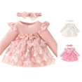 thumbnail image 1 of Vividxx Girls Dresses Ruffled Long Sleeve Dress with Headband Fashion Bow Ribbed Fall Dress for Toddler Party 2-3 Years, 1 of 8