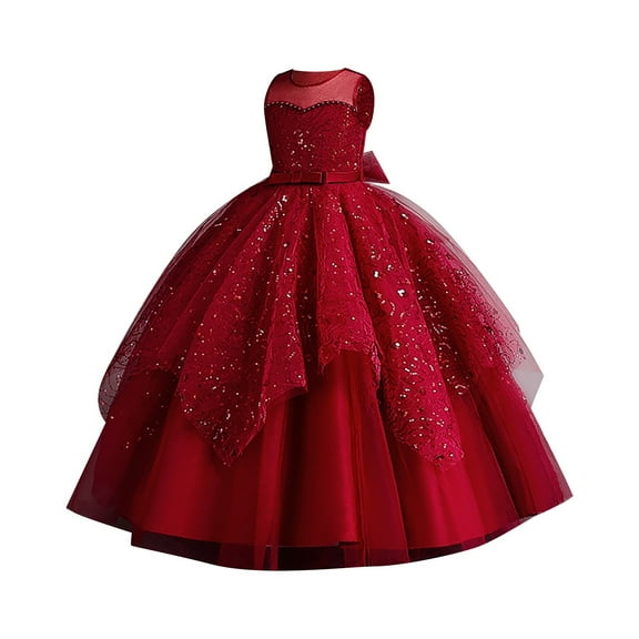 Vividxx Girls Dresses Sleeveless Crew Neck Formal Party Dress For Kids Embroidered Flower Girl Bridesmaid Birthday Prom Pageant Maxi 8-9 Years