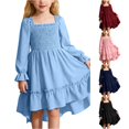 thumbnail image 1 of Vividxx Girls Dresses Square Neck Ruffled Hem Elegant Boho Party Dress for Kids Cute Midi Casual Dress 13-14 Years, 1 of 7
