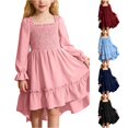 thumbnail image 1 of Vividxx Girls Dresses Square Neck Ruffled Hem Elegant Boho Party Dress for Toddler Kids Cute Midi Casual Dress 6-7 Years, 1 of 9