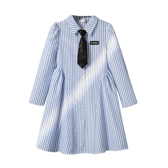 Vividxx Girls Dresses Stylish Girls Dresses Casual Striped Long Sleeve Shirt Dress With Preppy School For Everyday Wear 7-8 Years