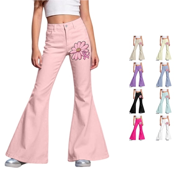 Vividxx Girls Flare Pants Kids Playful Design Bell Bottom For Girls Comfortable Everyday Wear Comfy Trousers 7-8 Years