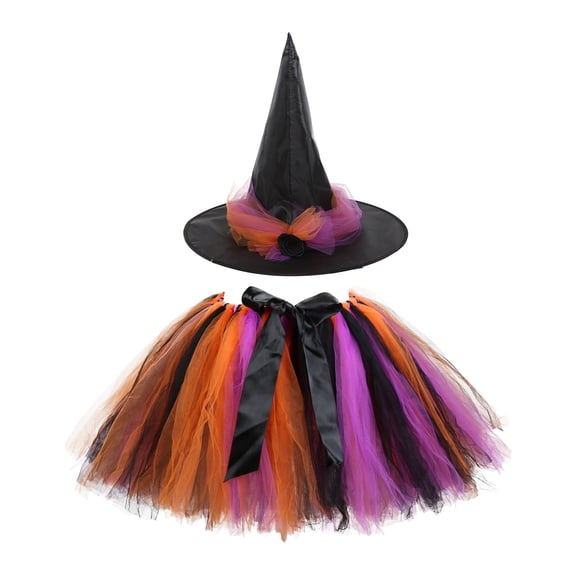 Vividxx Girls Halloween Witch Tutu Skirt With Hat For Toddler Kids Halloween Themed Parties 5-8 Years