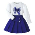 thumbnail image 1 of Vividxx Girls Long Sleeve Bow Print Tops And Short Pleated Skirt Sets Casual Outfits Sets For School Fall Winter Toddler Kids Clothes O-Neck Cozy Dailywear, 1 of 7