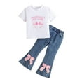 thumbnail image 1 of Vividxx Girls Outfits Sets Toddler Casual Playwear Short Sleeve Letter Print Tops With Bow Denim Bottom Pants Outfits Sets For 2-6 Years Old Classic Dailywear, 1 of 9