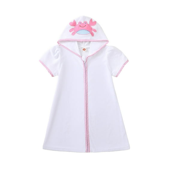 Vividxx Girls Romper Jumpsuit For Toddler Hooded Swimsuit Summer Beach Pool Vacation Cover Up For Beach And Bathtime Embroidered Crab Design For Ages 18M To 6 Years Solid Color Cute Onesie