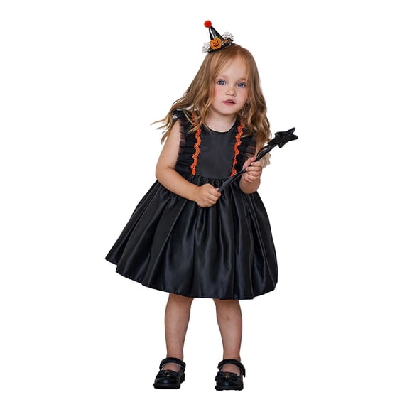 Vividxx Girls Short Sleeve Halloween Bowknot Pageant Dress O-Neck Party Gown Dresses Solid Color Newborn Birthday Sundress