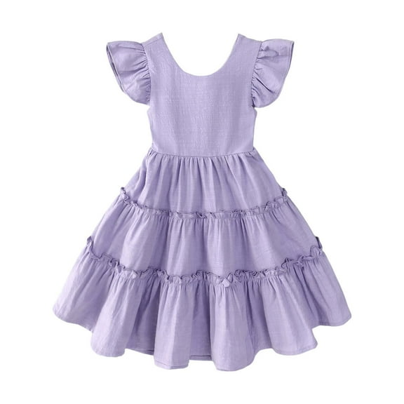 Vividxx Girls Summer Dresses Casual A-Line Toddler Dress With Elastic Waist For Outdoor Play And Daily Wear Solid Color O-Neck Cozy Sundress