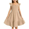 thumbnail image 1 of Vividxx Girls Summer Dresses Smocked Sleeveless Square Collar Solid Color Ruffles Dress Toddler Stylish Sundress, 1 of 9