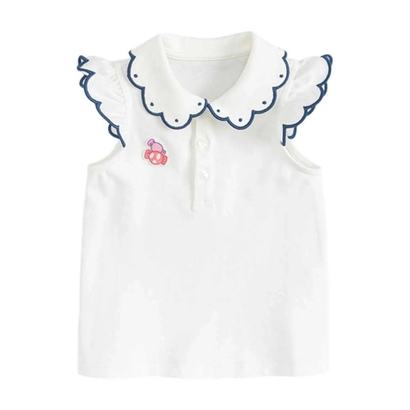 Vividxx Girls Summer Vest T-Shirt Baby Stylish Children Casual Blouse With Lace Cute And Fashionable Tops For 1-8 Years Old Solid Color Toddler O-Neck Fashionable Dailywear