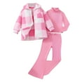 thumbnail image 1 of Vividxx Girls Winter Outfits Sets 4-7 Years Old Fall Plaid Jacket With Ribbed Tops And Pants 3PCS Casual School Party Beach Outfits Sets Toddler Trendy Dailywear, 1 of 7