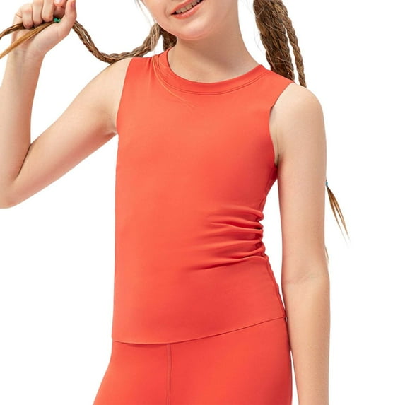 Vividxx Girls Workout Tank Tops Stretchy Yoga Vest For Kids Soft Breathable Athletic Tee Comfortable Activewear For Sports And Dance Solid Color Toddler O-Neck Leisure Tank Tops